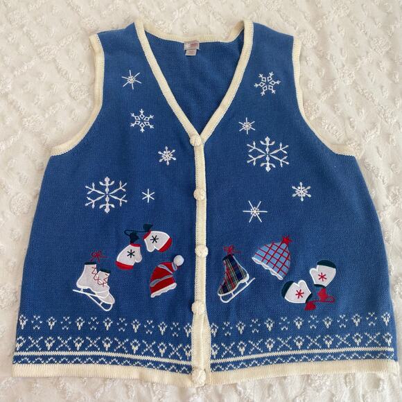 VTG Holiday Editions Winter Knit Vest Womens Sz XXL 2X Embroidered Christmas - Picture 1 of 5